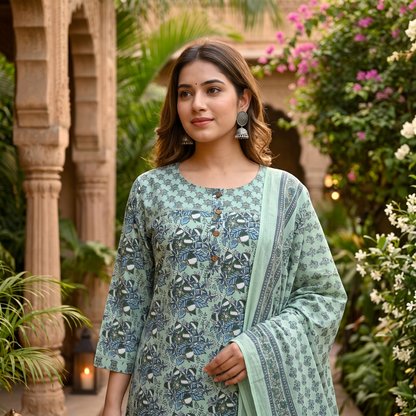 Mint Botanica Jaipur Cotton Suit Set