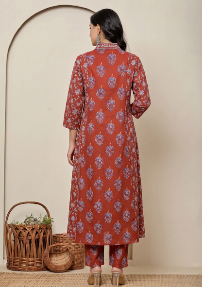 Heritage Rust Buta Pure Cotton Suit Set