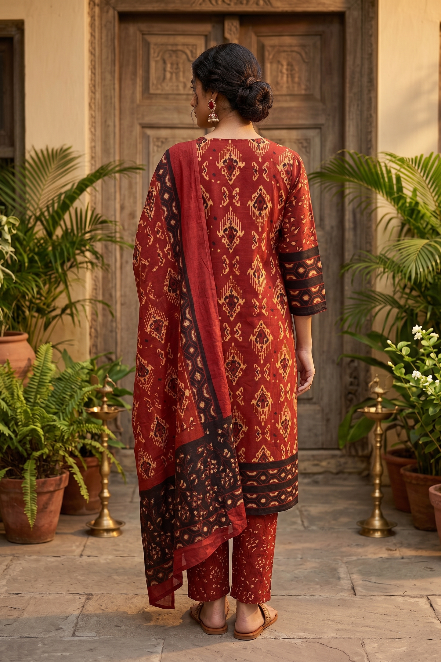 Heritage Red Ikat Pure Cotton Dupatta Set