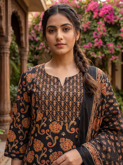 Heritage Black Pure Cotton Suit Set