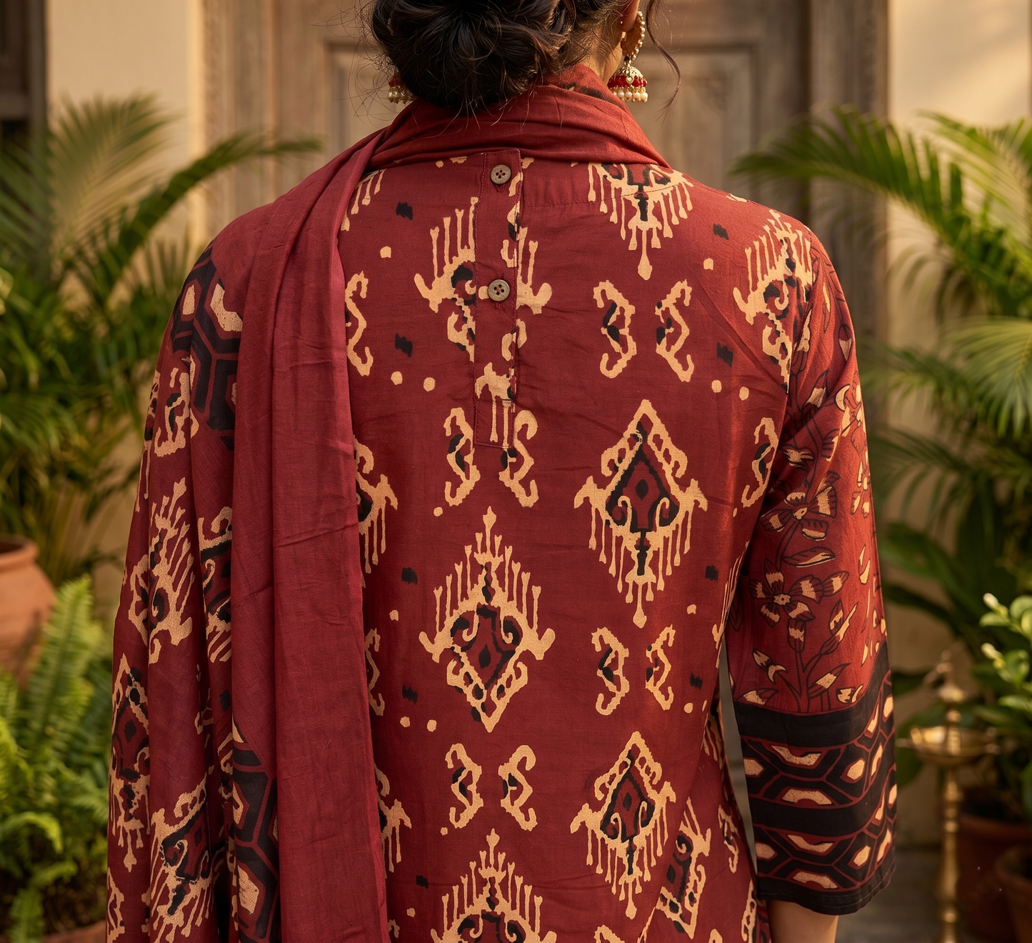Heritage Red Ikat Pure Cotton Dupatta Set