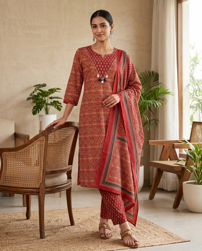 Crimson Royale Jaipur Cotton Suit Set