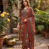 Rust Mughal Floral Cotton Suit Set