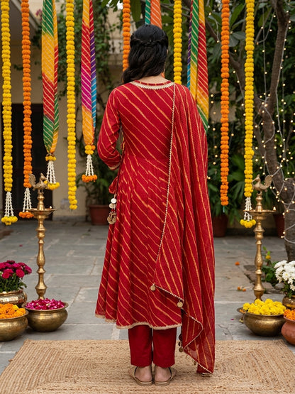 Sindoor Bahaar Utsav Angrakha Leheriya Cotton Suit Set