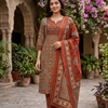 Rust Kalamkari Print Cotton Suit Set