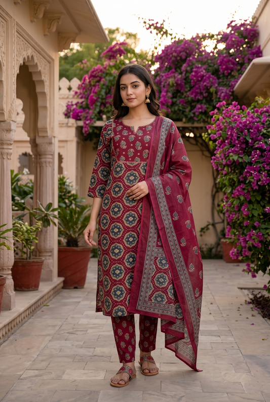 Mulberry Heritage Jaipur Cotton Suit Set