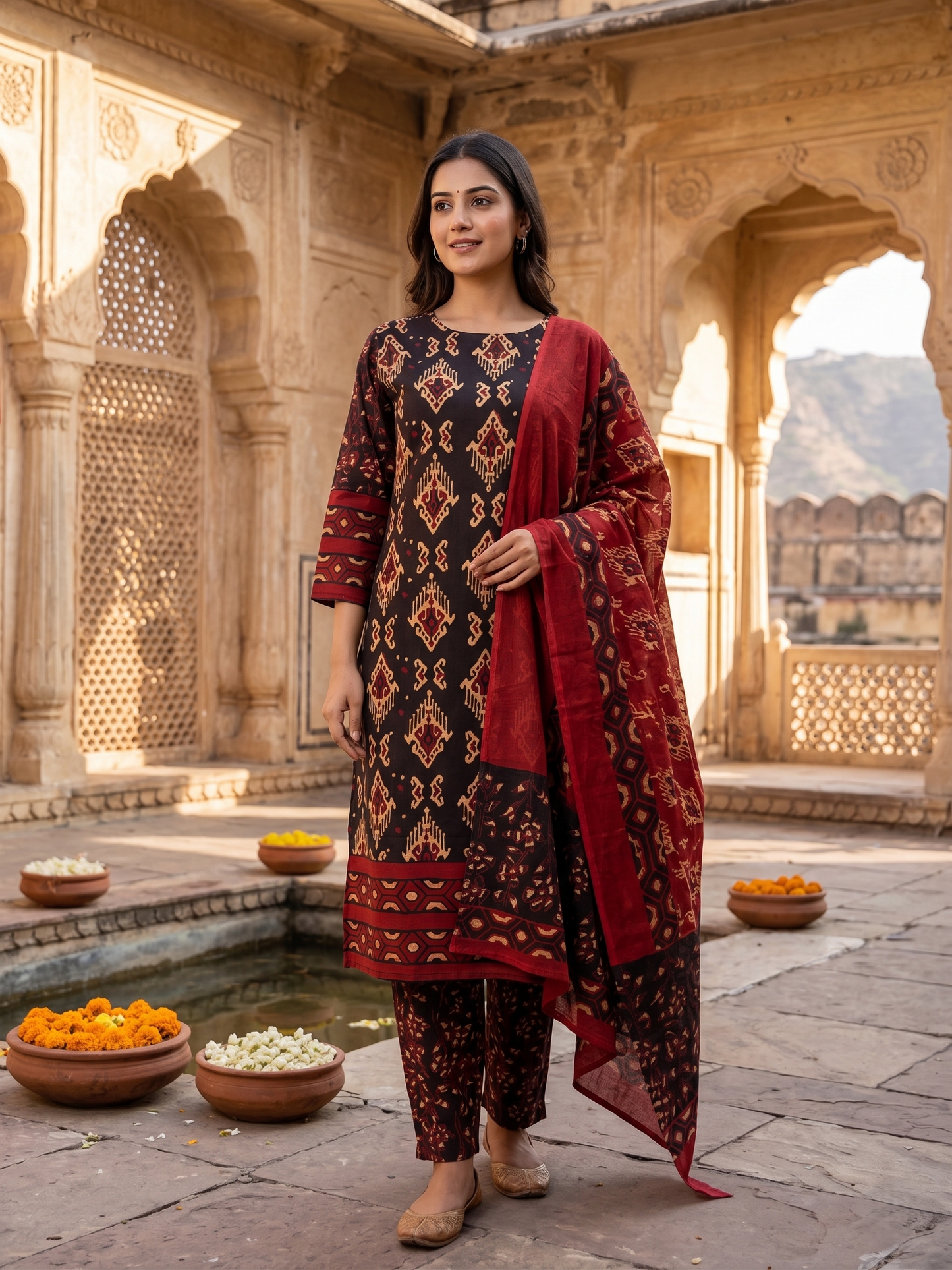 Heritage Black Ikat Pure Cotton Dupatta Set