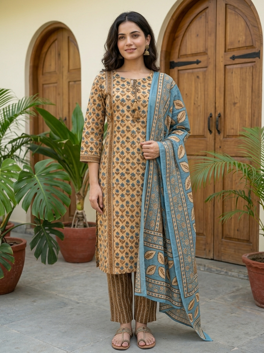 Sand Blossom Jaipur Cotton Suit Set