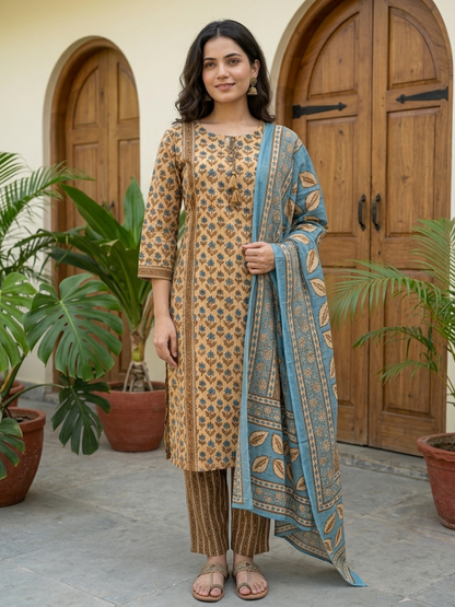 Sand Blossom Jaipur Cotton Suit Set