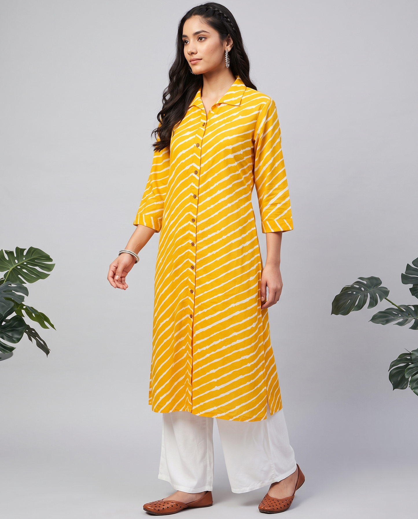 Yellow Leheriya Pure Cotton Kurta