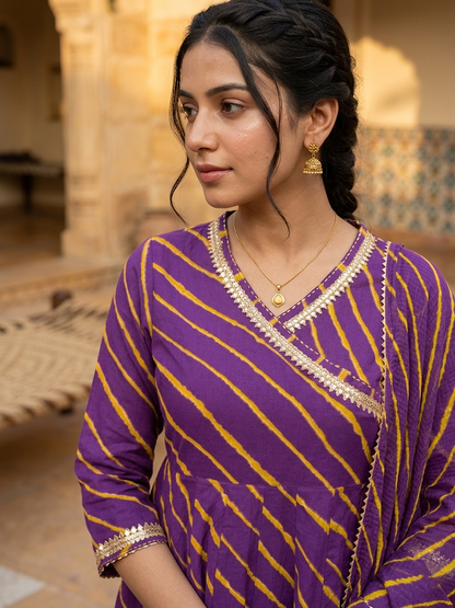 Royal Purple Leheriya Angrakha Suit Set