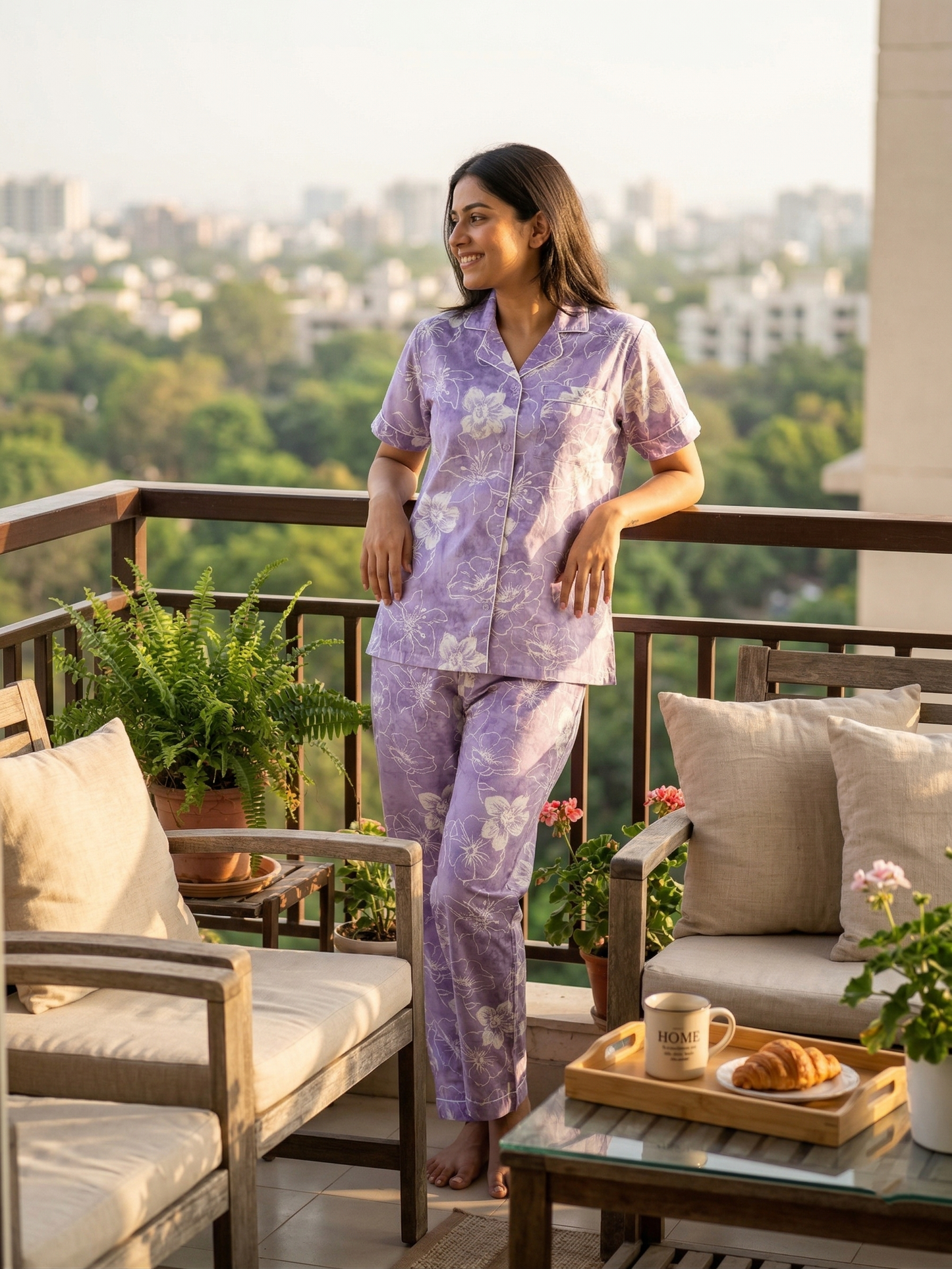 purple floral night suit