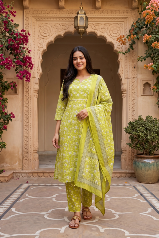 Pistachio Garden Cotton Suit Set