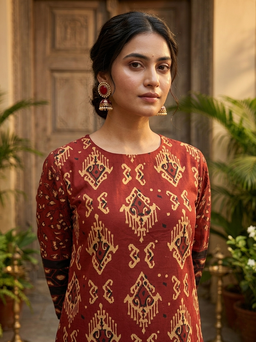 Heritage Red Ikat Pure Cotton Dupatta Set