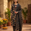 Black Floral Straight Cotton Suit Set