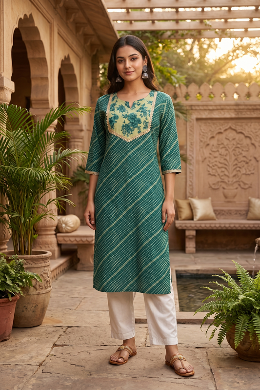 Emerald Leheriya Cotton Kurta