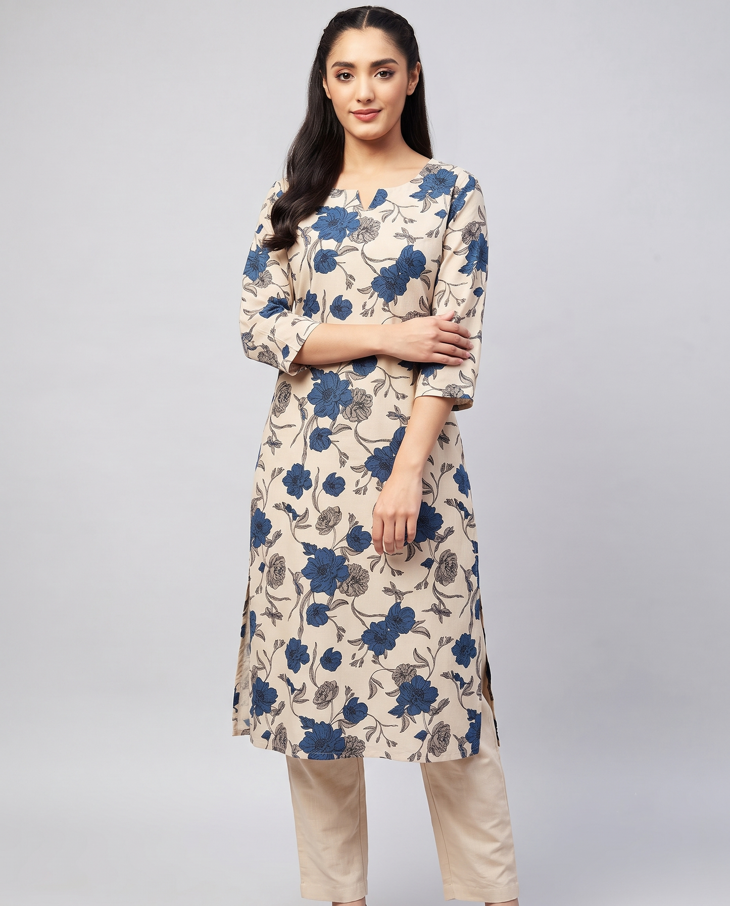 Ivory Sapphire Blue Cotton Flex Kurta