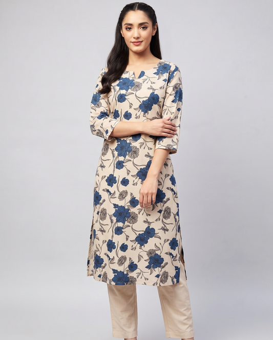 Ivory Sapphire Blue Cotton Flex Kurta