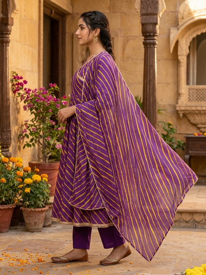 Royal Purple Leheriya Angrakha Suit Set