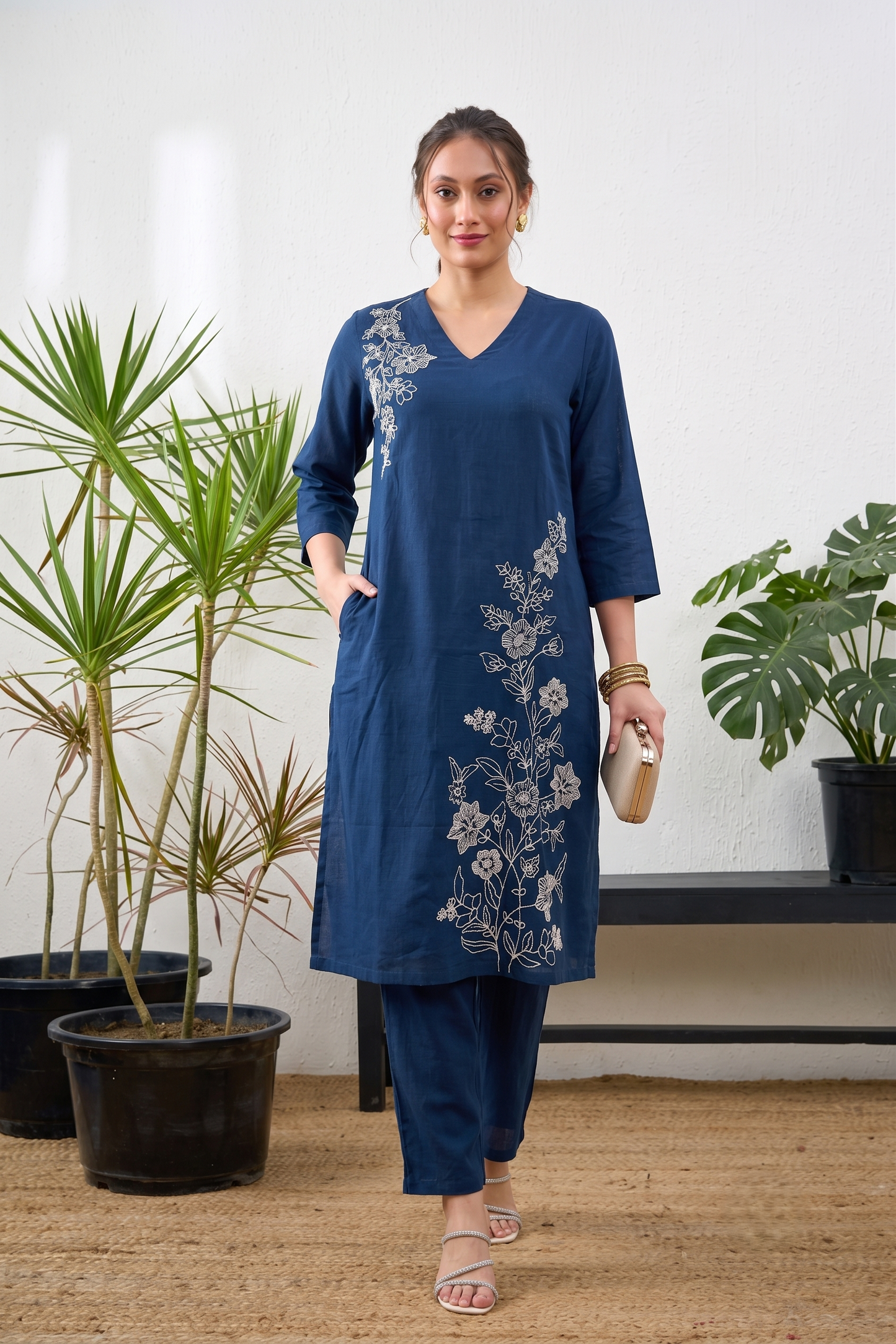 Navy Bloom Cotton Flex Co-ord Set