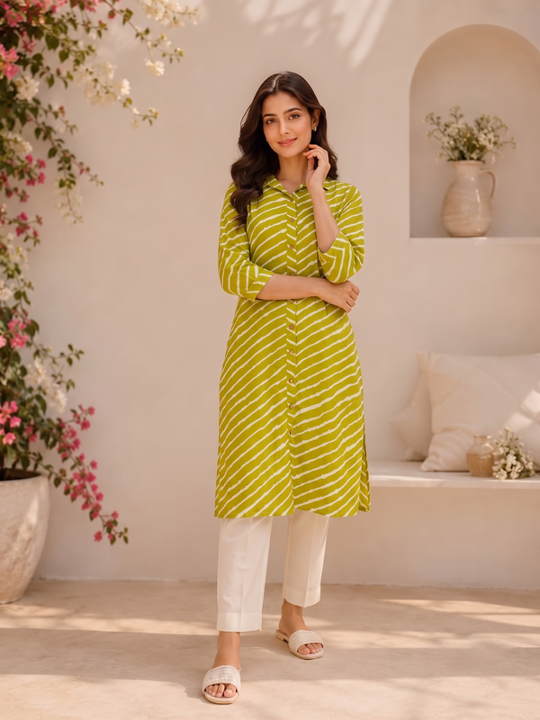 Pistachio Leheriya Pure Cotton Kurta
