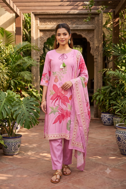 Gulabi Madhavi Muslin Silk Suit Set