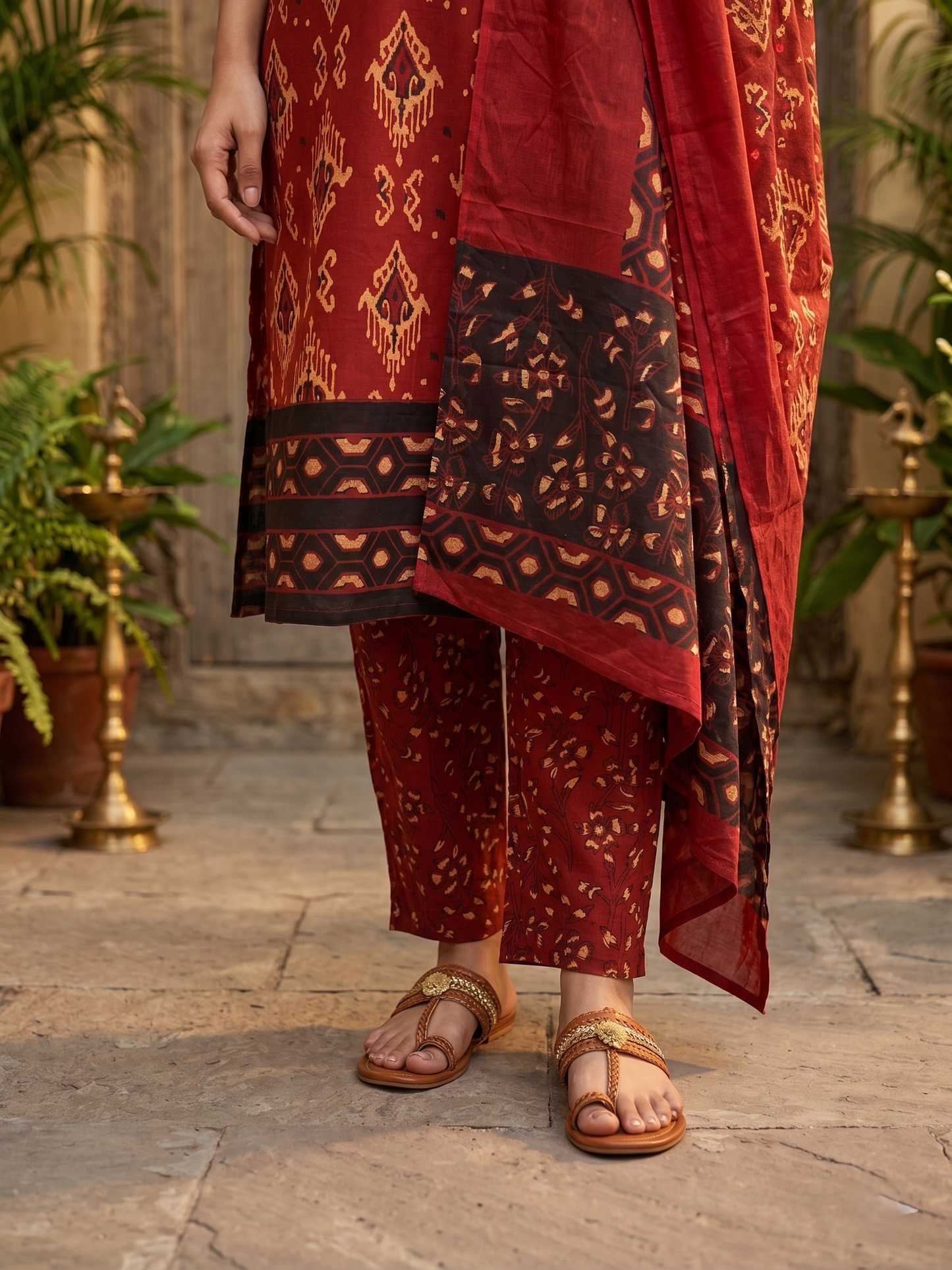 Heritage Red Ikat Pure Cotton Dupatta Set
