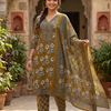 Mehendi Green Mughal Floral Cotton Suit Set