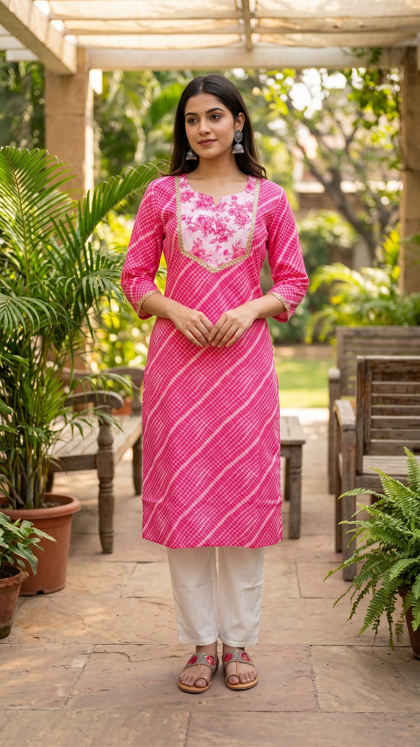 Pink Petal Leheriya Cotton Kurta