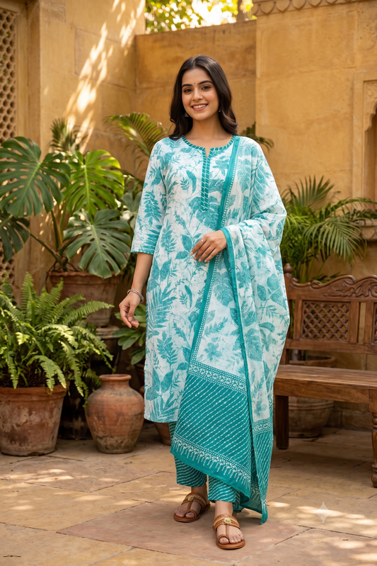 Green Pushp Pure Cotton Suit Set