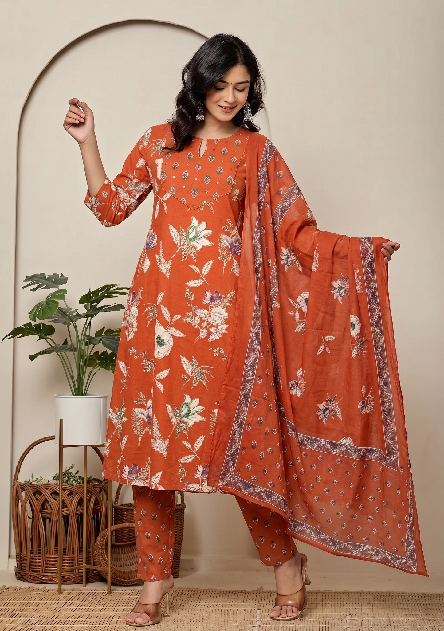 Cinnamon Blossom Jaipur Cotton Suit Set