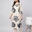 Ivory Blue Hibiscus Cotton Flex Kurta