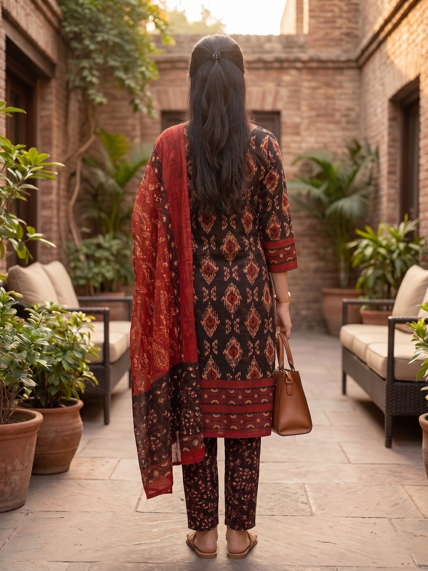 Heritage Black Ikat Pure Cotton Dupatta Set