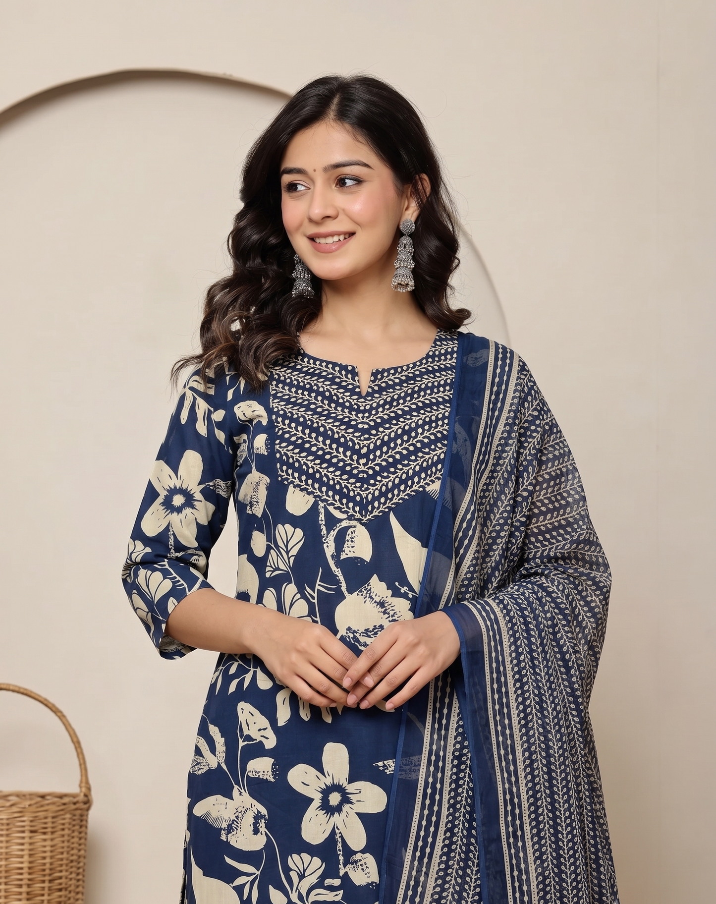 Blue Petal Harmony Cotton Suit Set