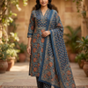 Blue Sanganeri Floral Jaal Cotton Suit Set
