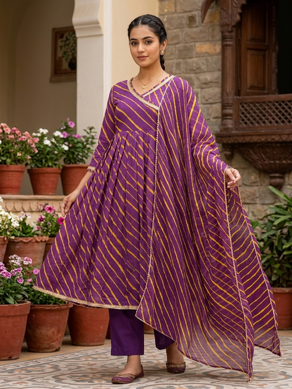 Royal Purple Leheriya Angrakha Suit Set