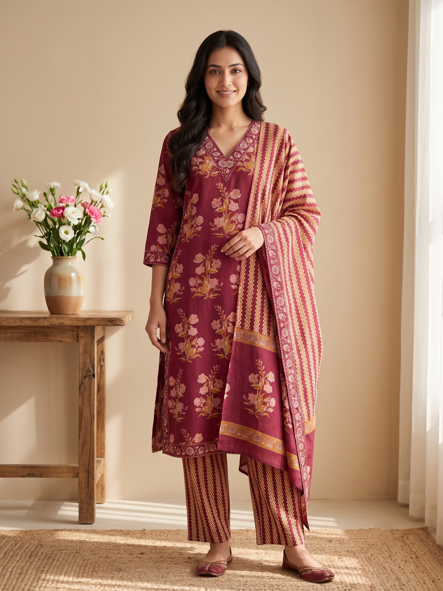 Berry Wine Floral Pure Cotton Set