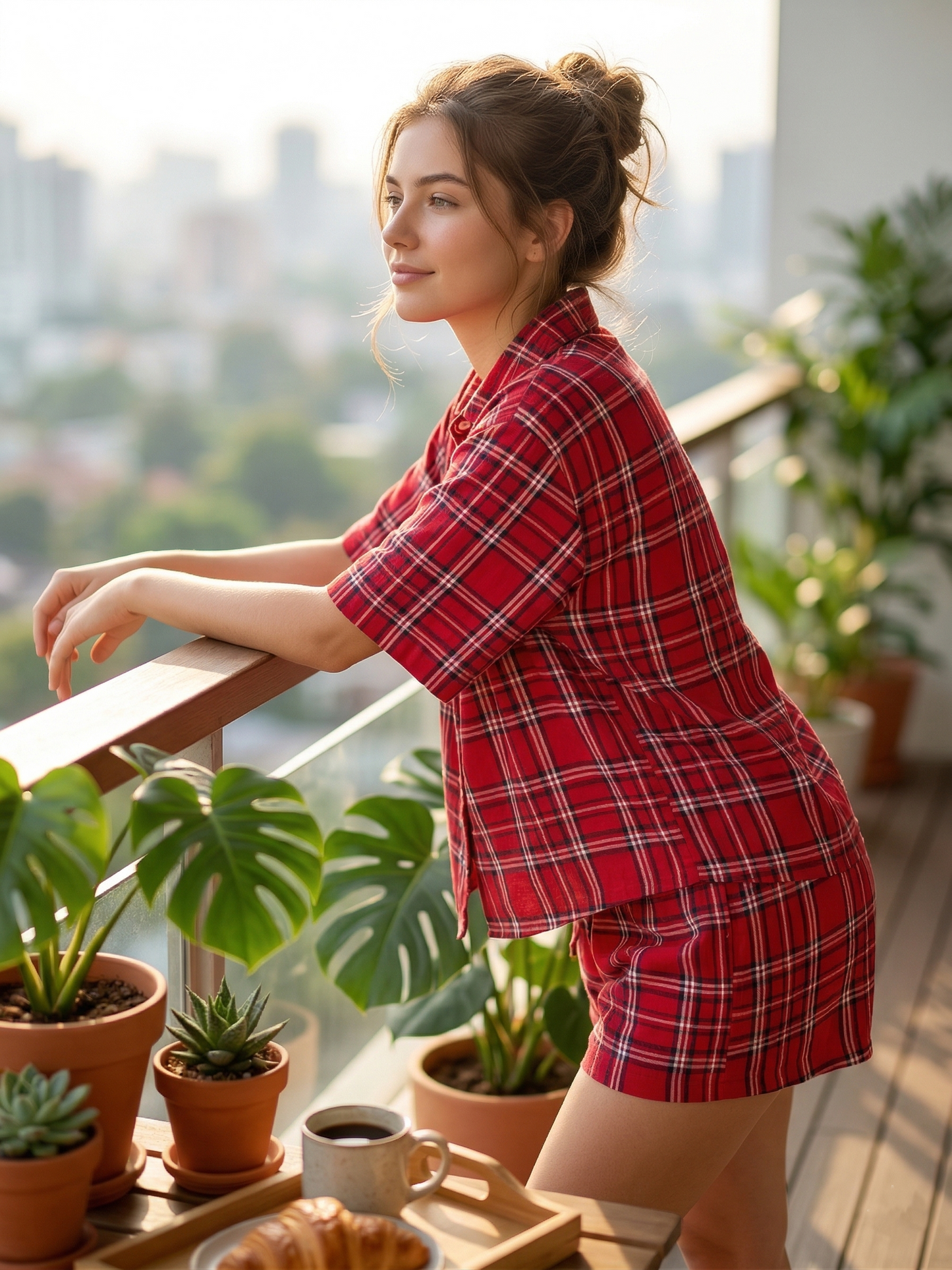 Red Check Cotton Night Suit