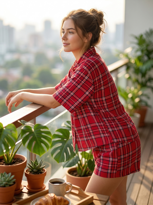 Red Check Cotton Night Suit