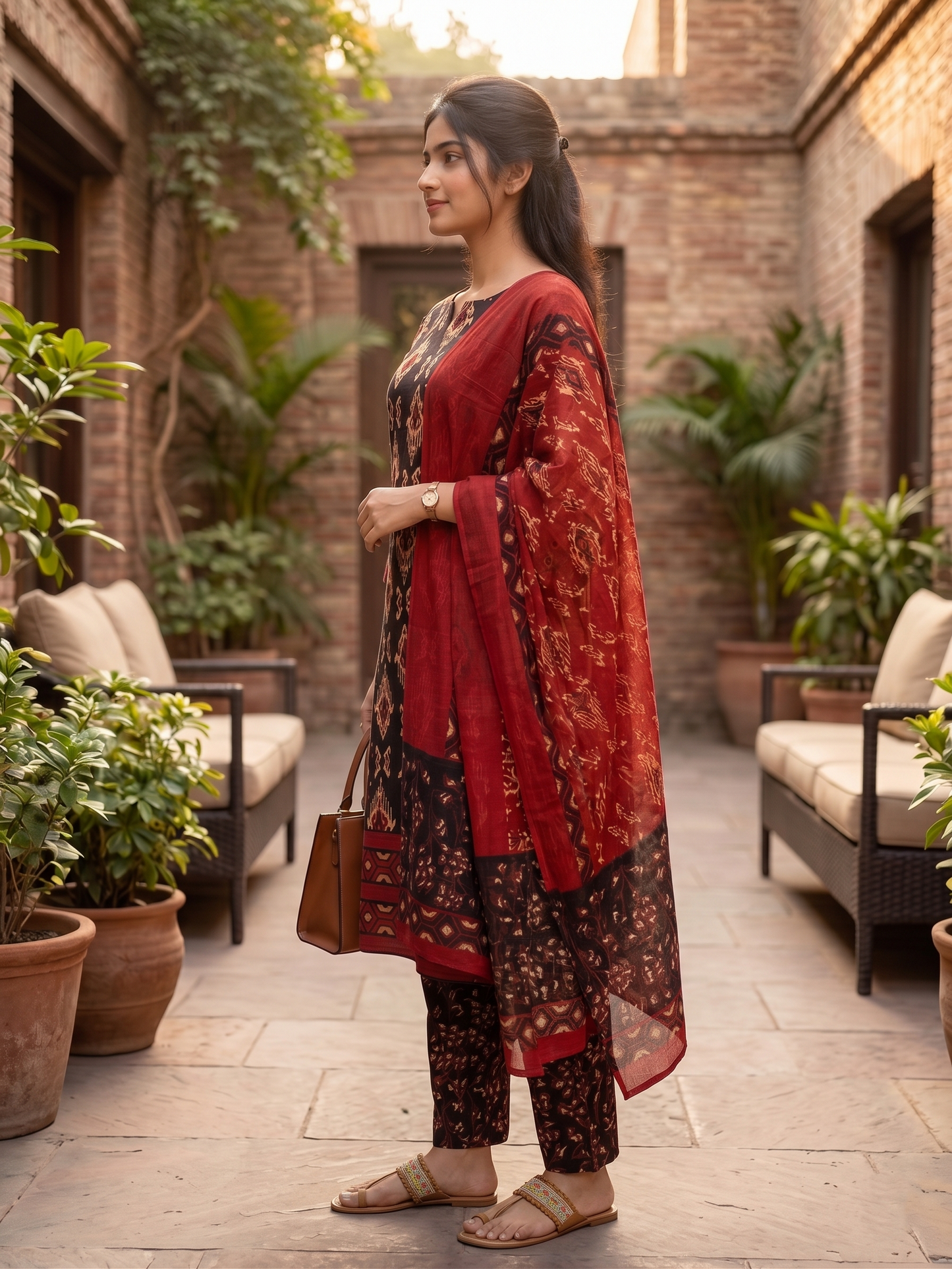 Heritage Black Ikat Pure Cotton Dupatta Set