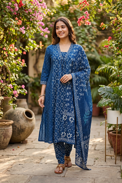 Indigo Halo Jaipur Cotton Suit Set