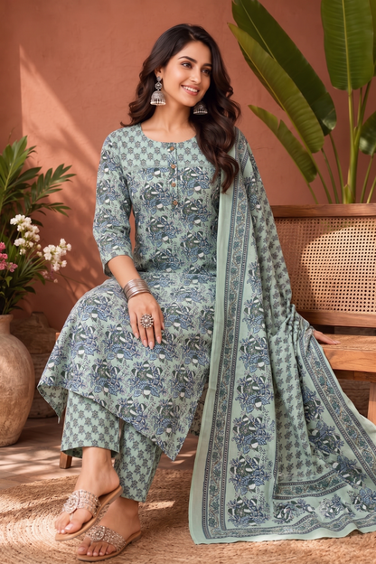 Mint Botanica Jaipur Cotton Suit Set