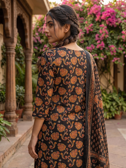 Heritage Black Pure Cotton Suit Set