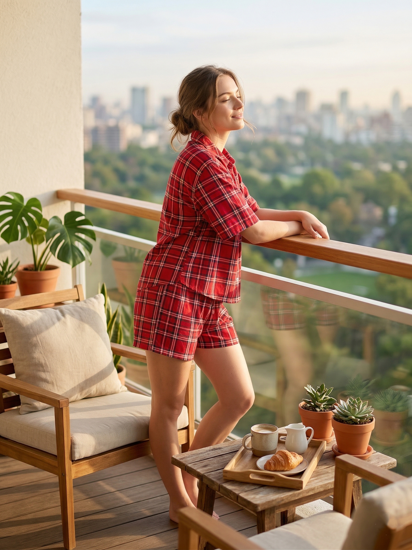 Red Check Cotton Night Suit
