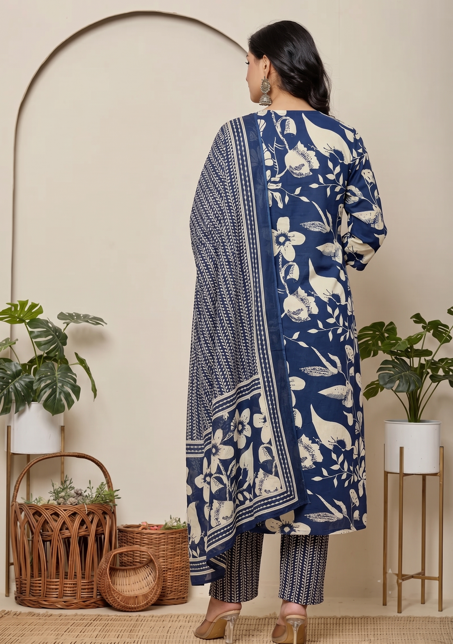 Blue Petal Harmony Cotton Suit Set