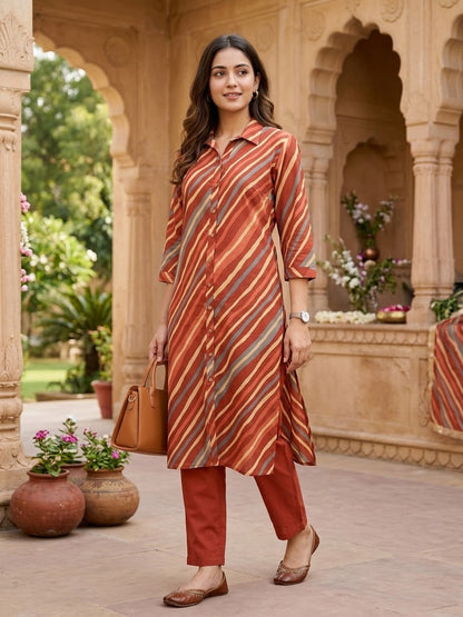 Gerua Leheriya Cotton Kurta