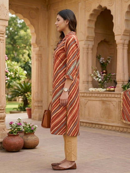 Gerua Leheriya Cotton Kurta