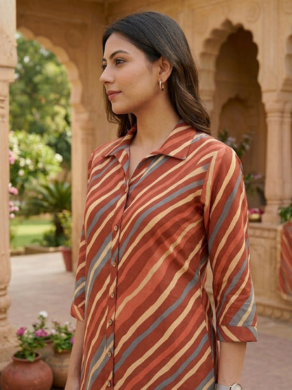 Gerua Leheriya Cotton Kurta