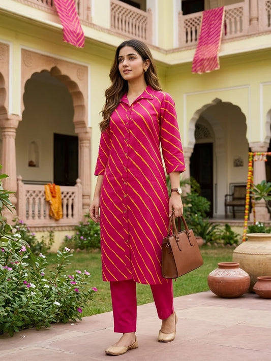 Rani Basant Leheriya Cotton Kurta