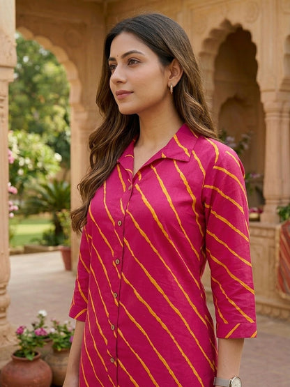Rani Basant Leheriya Cotton Kurta